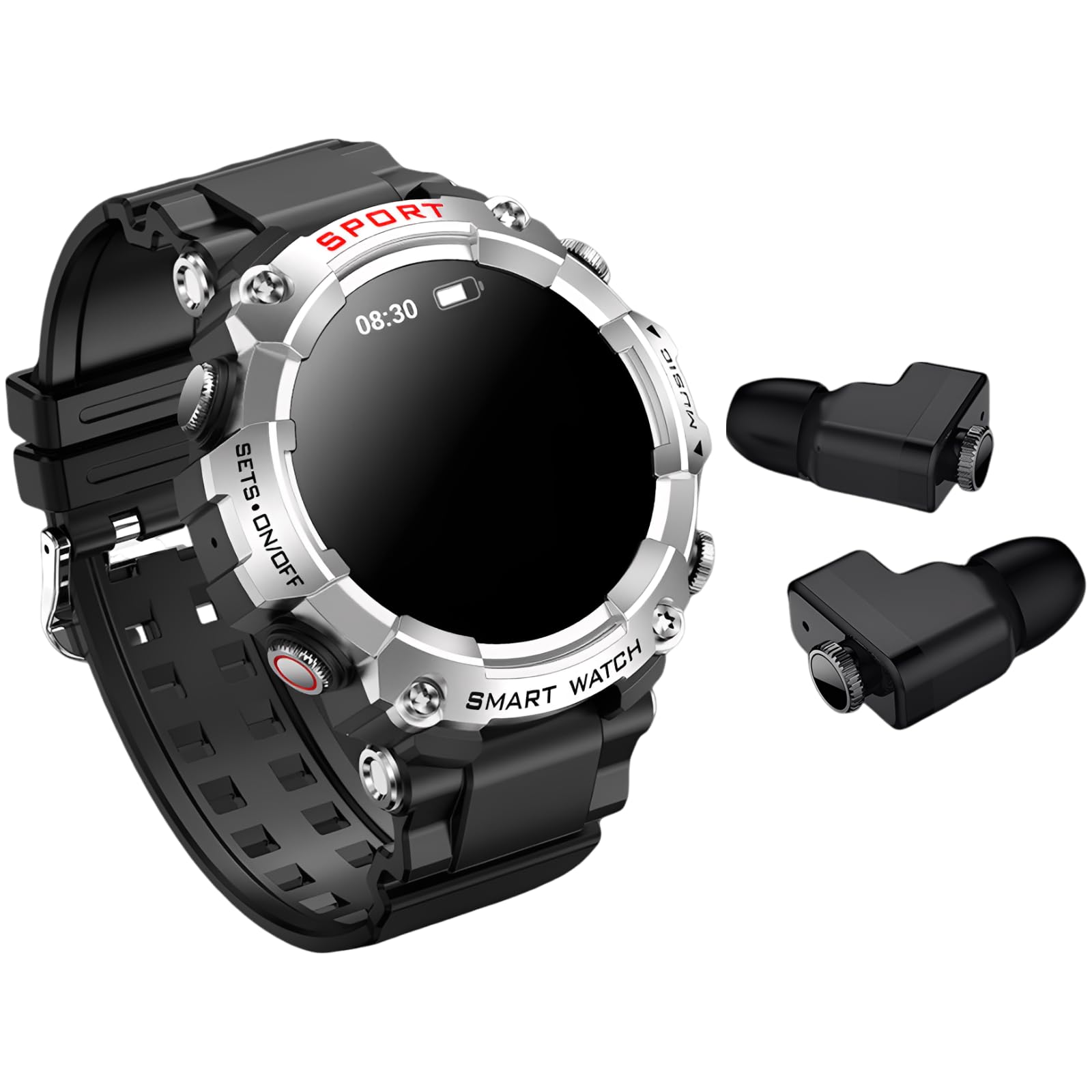 Orologio wireless 2 in 1 con auricolari, 3,86 cm, rotondo, orologio fitness da uomo, impermeabile IP67, orologio intelligente sportivo con musica locale, assistente vocale AI, rispondere alle
