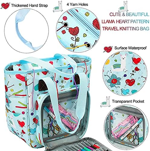 Coopay Craft Bag for Crochet Knitting Cross Stitch, Yarn Organizer Bag, Travel Storage Bag for Knitting Accessories and Crochet Projects, Embroidery Sewing Bags 9.8 * 10 * 5.5in, Oxford Cloth Blue