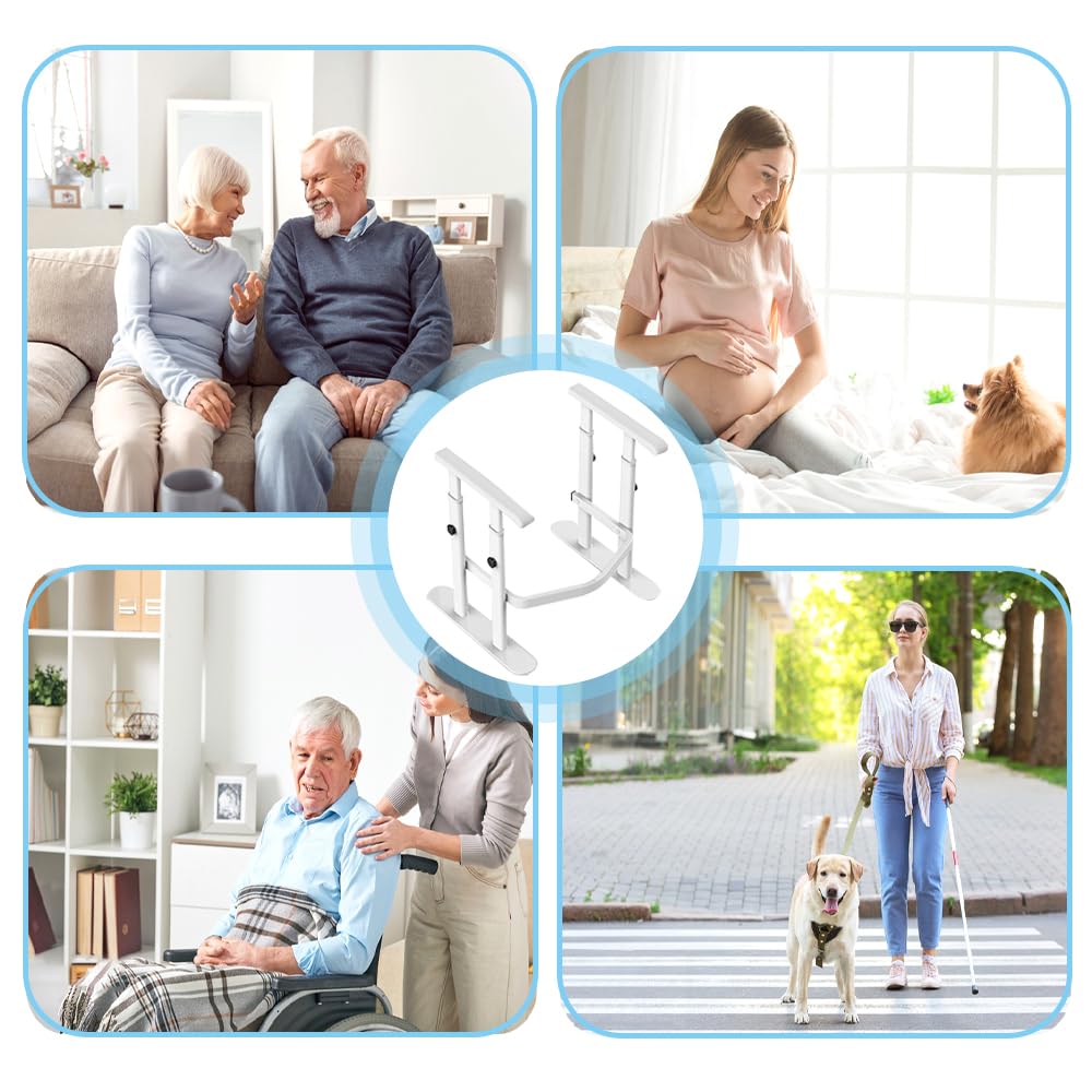 Maniglione WC Regolabile Omnidirezionale - Supporto Sicurezza Fisso con Braccioli，Telaio in Alluminio da Terra per Anziani & Disabili (L)