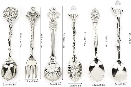 Miniatura 10 de Juego de 6 cucharas para mezclar café de postre, cucharas y tenedores, cubertería, cubiertos, accesorios de cocina para decoración del hogar y