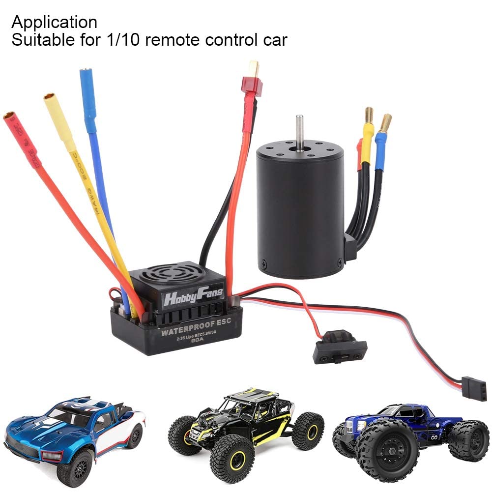 Silnik bezszczotkowy samochodu RC, wentylatory hobby 3900KV Silnik bezszczotkowy Wysoka moc Wysoka prędkość Trwała 3650 Waterproof Bezszczotek 60A ESC dla ciężarówki samochodowej 1/10 RC