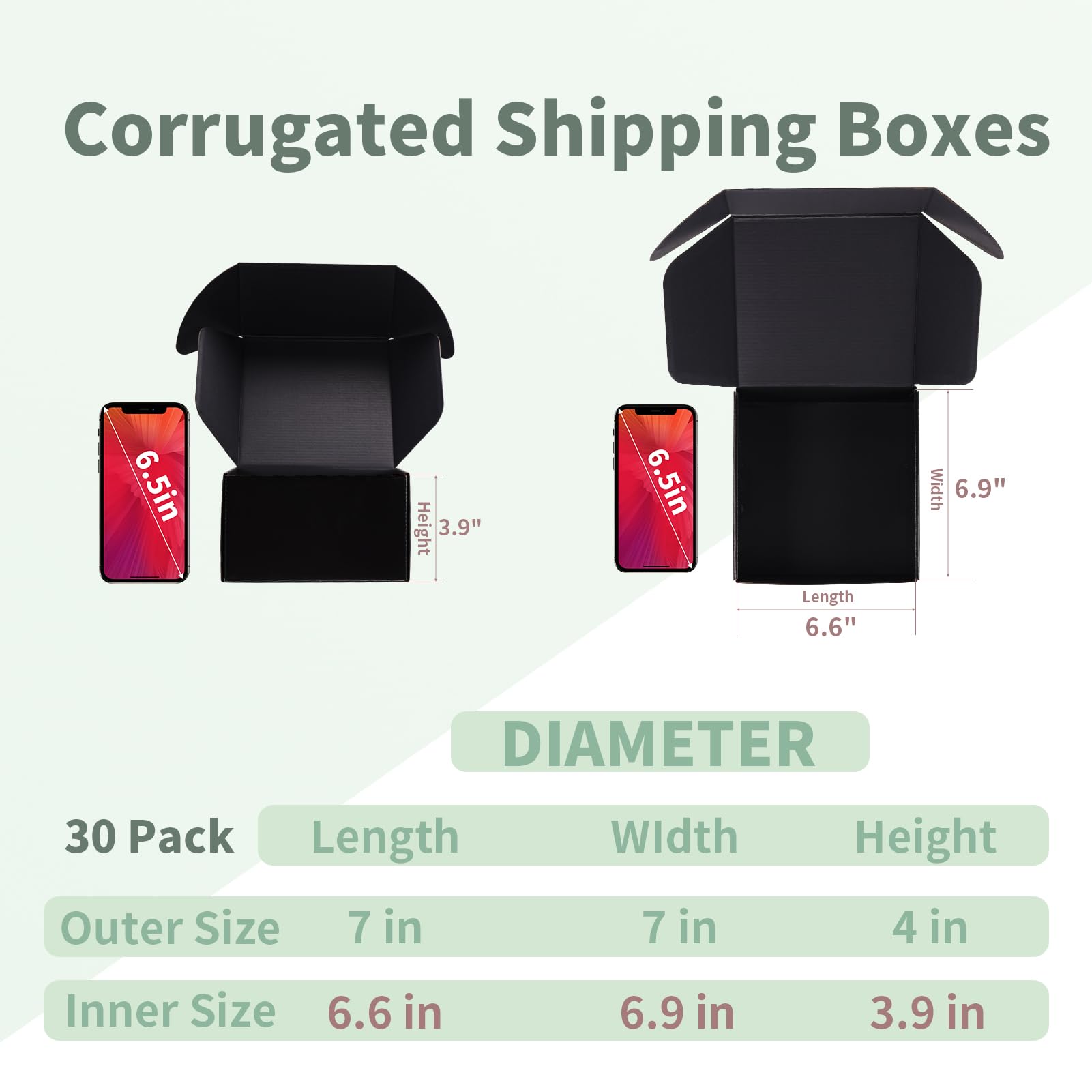 Rempry Versandkartons aus Wellpappe, 17,8 x 17,8 x 10,2 cm, Schwarz, 30 Stück, für kleine Unternehmen, kleine Geschenkboxen für den Versand von Geschenken