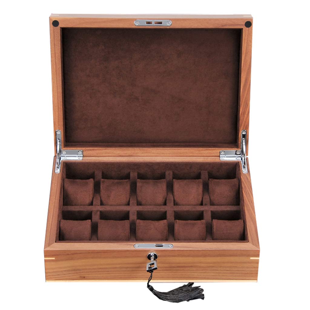 Scatola Porta Orologi da Uomo, Organizer in Legno con 10 Scomparti, Custodia Porta Gioielli da Donna e bracciali con Serratura in Metallo.