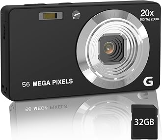 56MP FHD Digital Camera with 20X Digital Zoom & Autofocus, Anti-Shake Point and Shoot Camera for Kids Adults Beginners, Includes 32GB SD Card, Portable Compact for Travel
