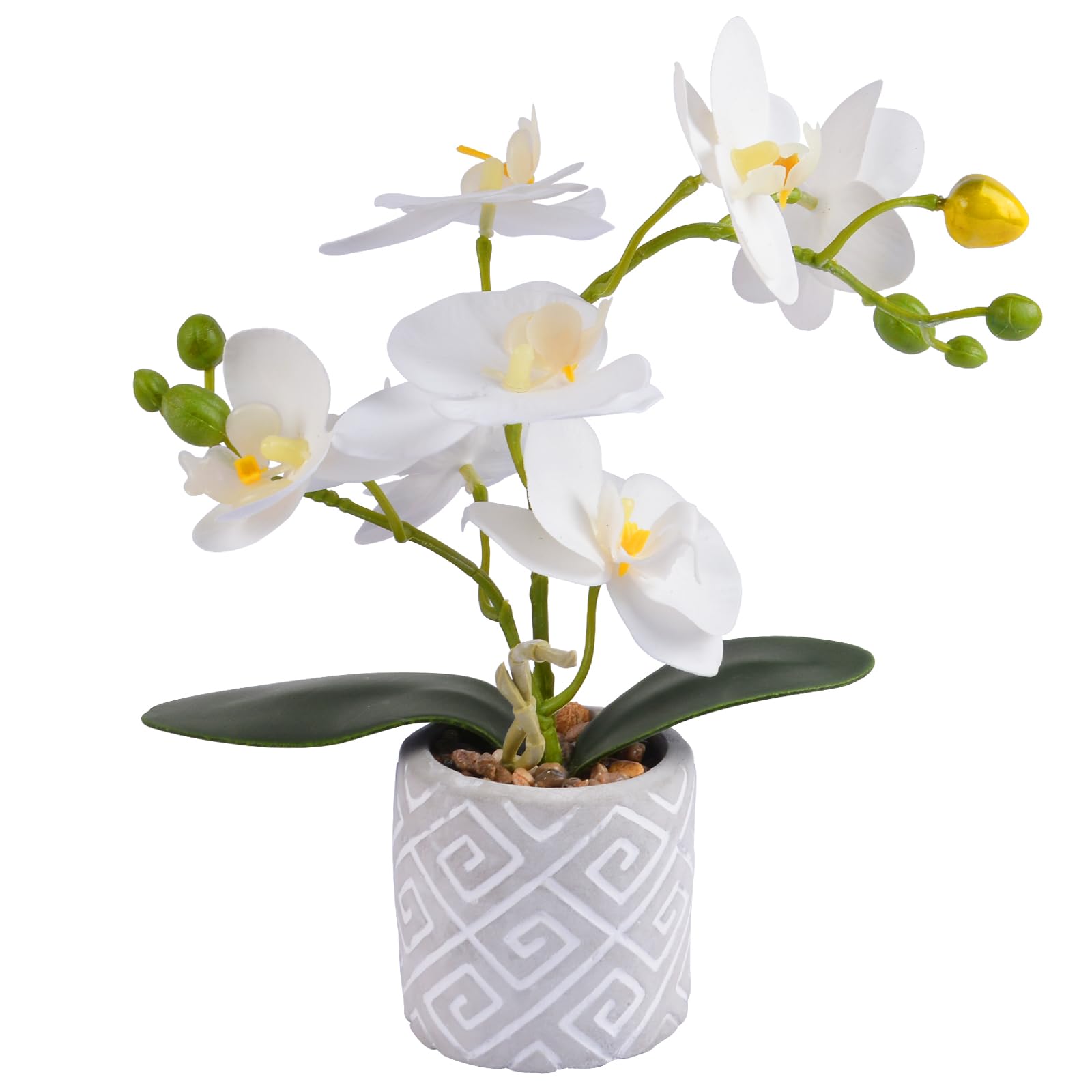 Artificial Orchids Flowers in Pot, Real Touch Faux Orchids Flowers with Vase Small Fake Orchids White Potted Plants for Table Centerpiece Office Room Wedding Kitchen Decoration