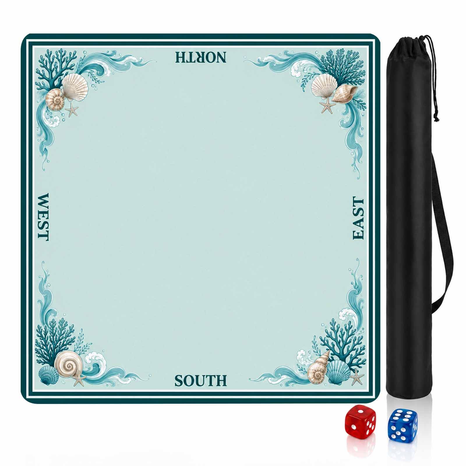Tapis de Mahjong américain en coquillage bleu sarcelle, tapis de table Mah | La surface de jeu en néoprène aide à saisir les carreaux, adoucir le son, protéger les dessus de table et se range facilement