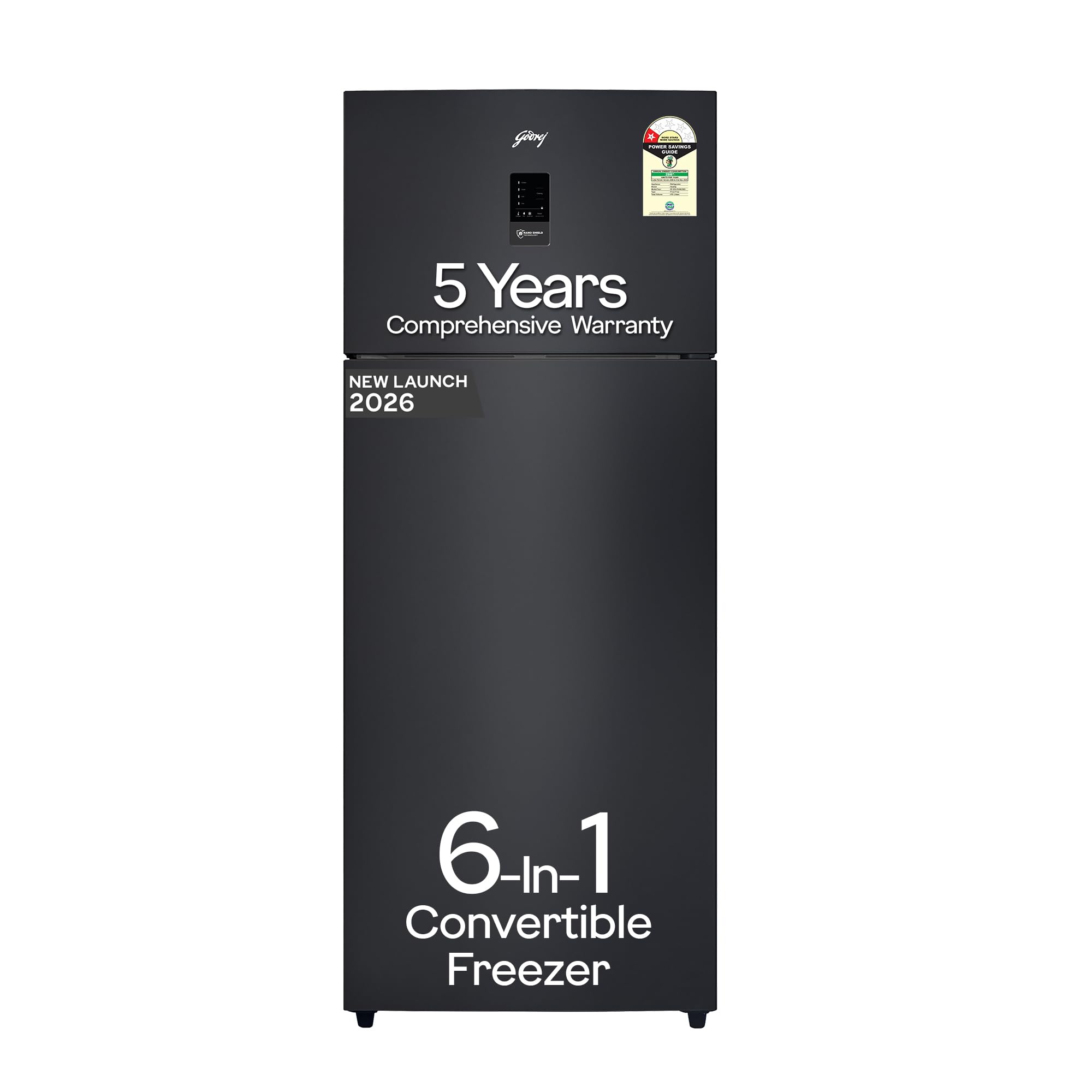 Godrej 415L 1 Star| New Launch| 5 Years Comprehensive Warranty| 95%+ Food Surface Disinfection| 6-in1 Freezer Convertible| Frost Free Double Door Refrigerator (RF EON 416AN RCI GR BK, Graphite Black)