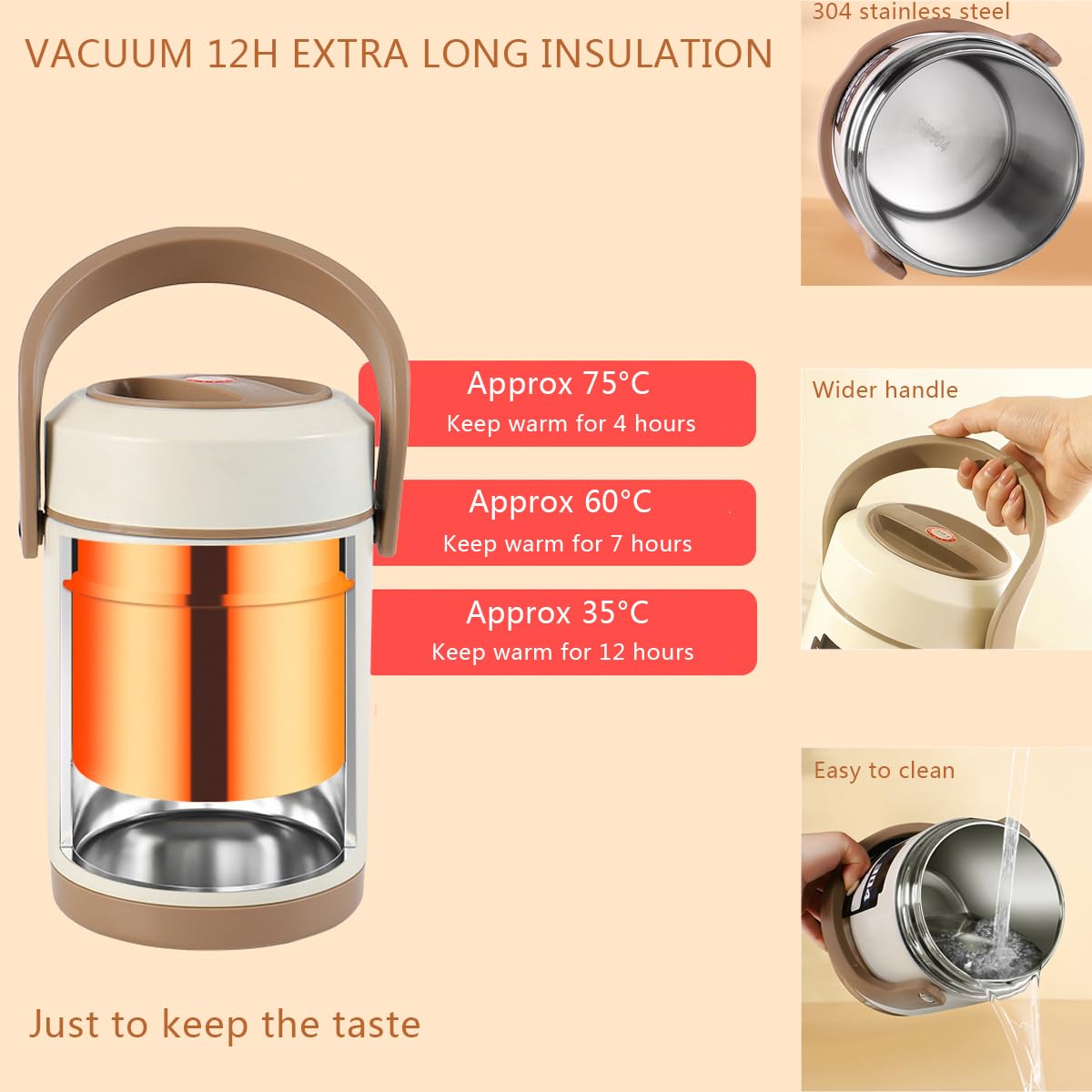 LANMOU Fiambrera Térmica de Acero Inoxidable de 3 Capas a Prueba de Fugas Fiambrera Bento con Asa para Niños Adultos, Frascos para Comida Fría o Caliente