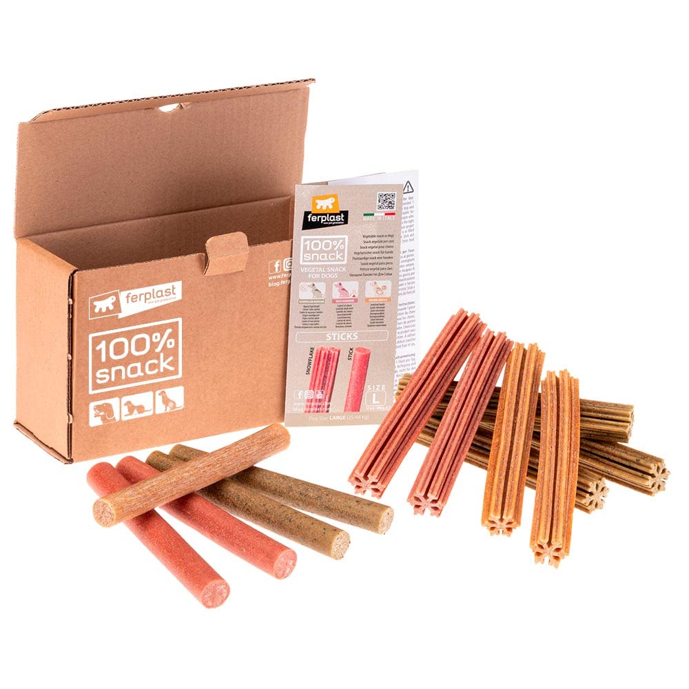 Ferplast Snacks para Perros, Palitos Hygiene Dental, Perros Grandes 25-44 Kg, Vegetariano, Paquete 12 Piezas Surtidas, 696 g