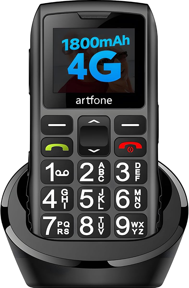 artfone 4G Seniorenhandy ohne Vertrag | SIM mit Notruftaste | Rentner Handy Große Tasten | Taschenlampe | Akku Lange Standby-Zeit | USB-C | Tastenhandy mit Ladestation | 1,77 Zoll Farbdisplay