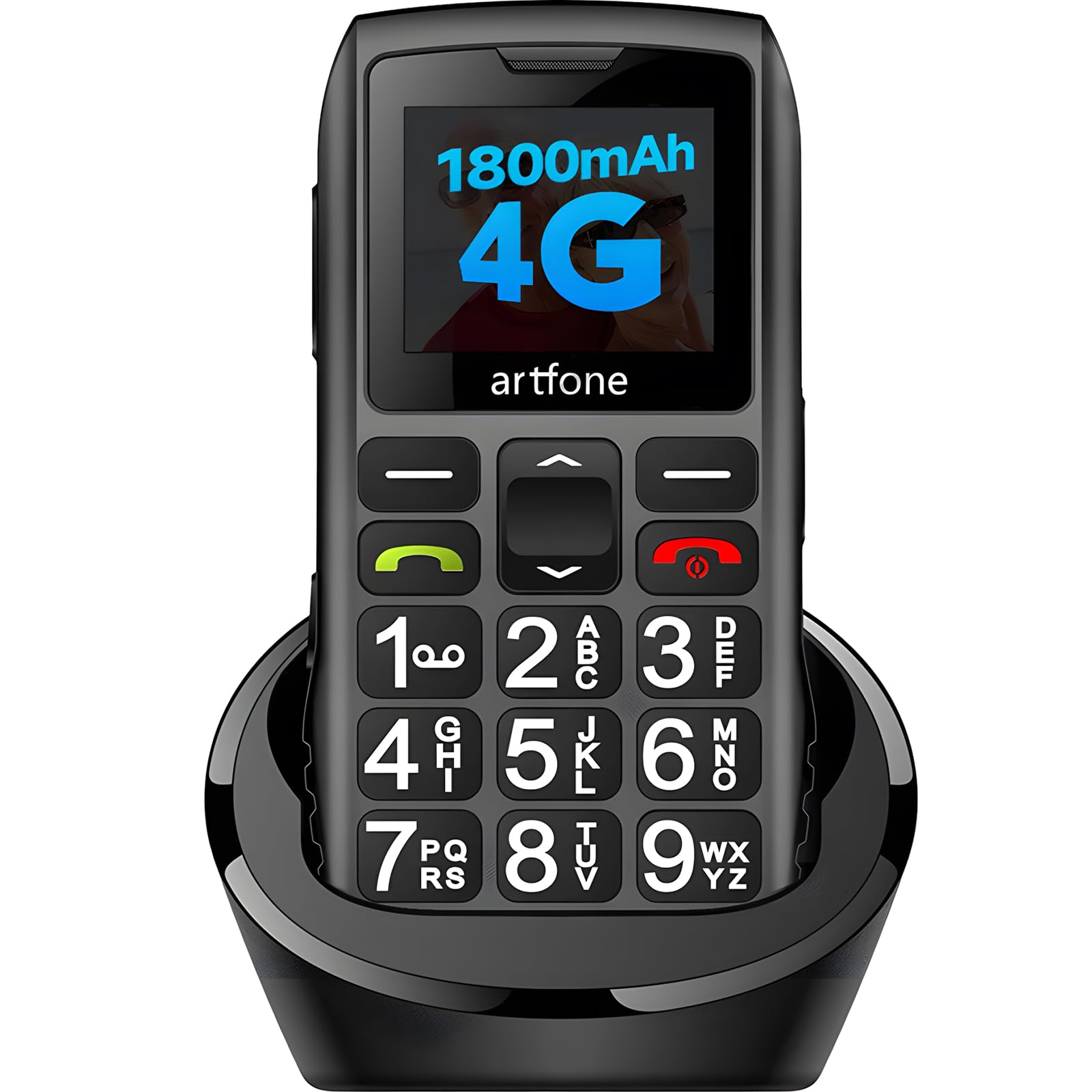 artfone 4G Seniorenhandy ohne Vertrag | SIM mit Notruftaste | Rentner Handy Große Tasten | Taschenlampe | Akku Lange Standby-Zeit | USB-C | Tastenhandy mit Ladestation | 1,77 Zoll Farbdisplay