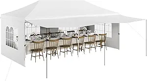 10x20 Pop Up Canopy, Commercial Heavy Duty Canopy Tents for Parties with Roller Bag, 10x20 Tents with 6 Removable Sidewalls, Upgraded Thickened Legs, 6 Sand Bags, White