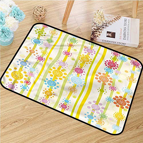 TBRfine Floral, Door-mat, Colorful Cartoon Style, Bathroom Mat for Tub Non Slip, 20"x32"