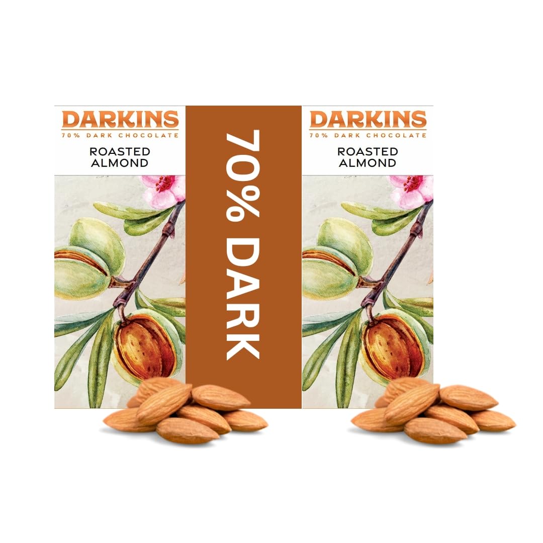 DARKINS 70% Dark Chocolate With Roasted Almonds | Dark Chocolate Bars 2x50gm | Vegan | Natural | Gluten-Free Chocolate | 50g Each (Pack of 2)-image-26