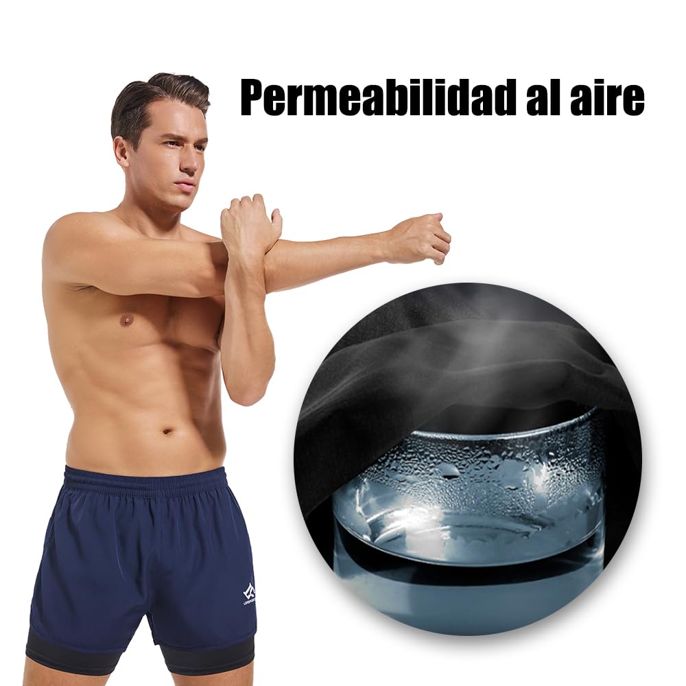 Pantalones Cortos de Running 2 en 1 para Hombre Fitness Entrenamiento maratón al Aire Libre Hombre