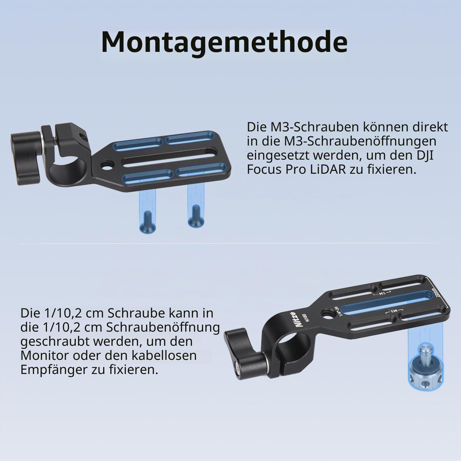 Nitze 15mm Rod Clamp Adapter, 15-mm-Stangenklemmadapter mit Montageplatte für Monitor, Wireless Transmitter/Receiver and DJI Focus Pro LiDAR – N10D
