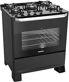 SUGGAR FOGÃO BEST GLASS PRETO MESA DE VIDRO 5 BOCAS TRIPLA CHAMA TREMPE EM FERRO FUNDIDO ACENDIMENTO AUTOMÁTICO FGVBG510PT