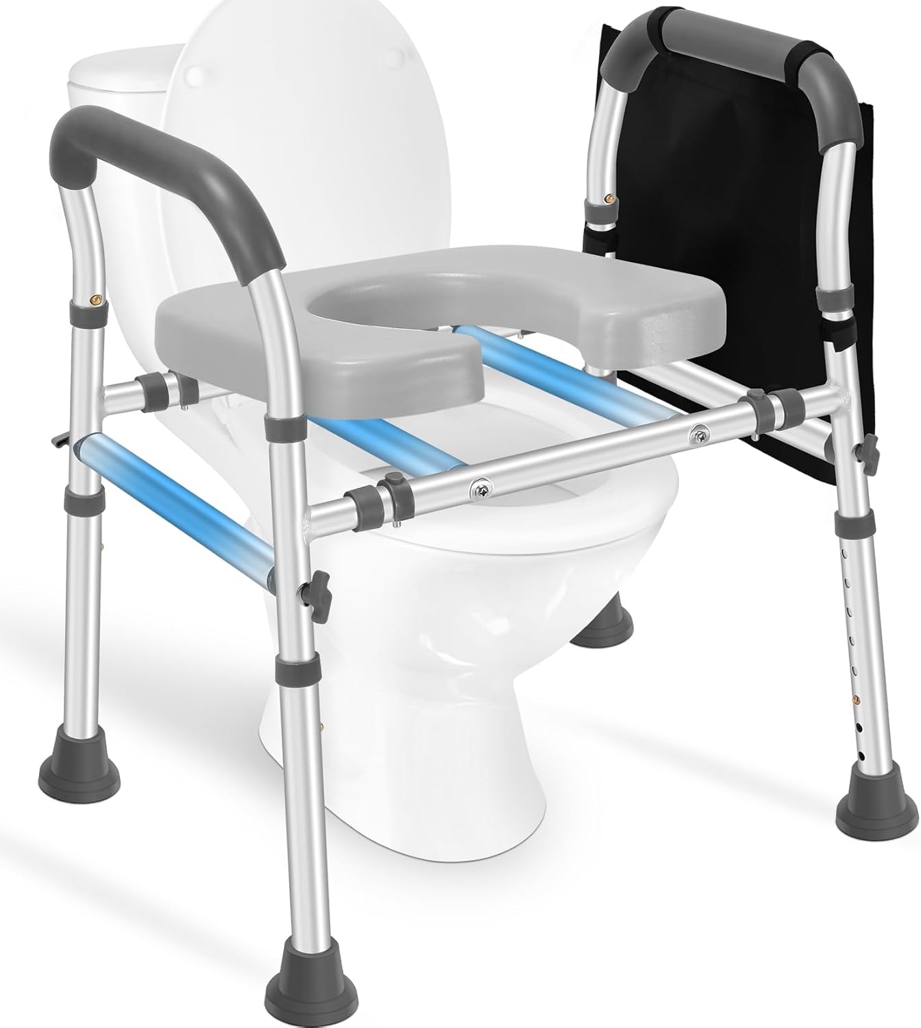 Raised Toilet Seat with Handles, Toilet Seat Riser for Seniors with Adjustable Height & Width, 500LBS Handicap Elevated Toilet Seat with Arms for Elderly, Pregnant, Fit Any Toilet Lightgrey