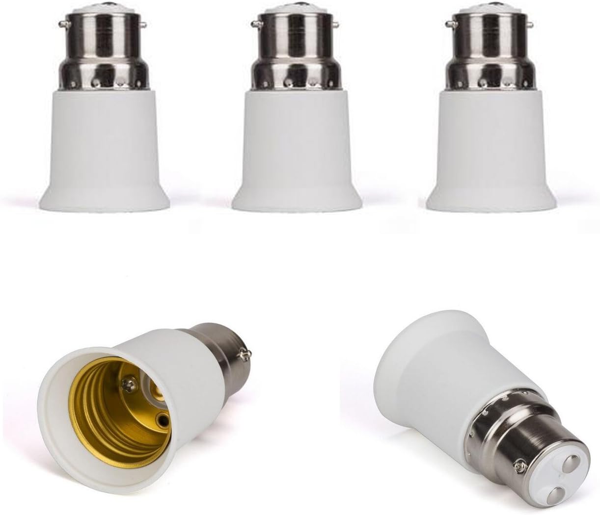 Bayonet BC Cap B22 to E27 ES Edison Screw Light Bulb Lamp Base Socket Converter [Indoor Use] Extender Adaptor Holder Fitting 220-240V B22 to E27 Lamp Socket Converter[5 Pack]