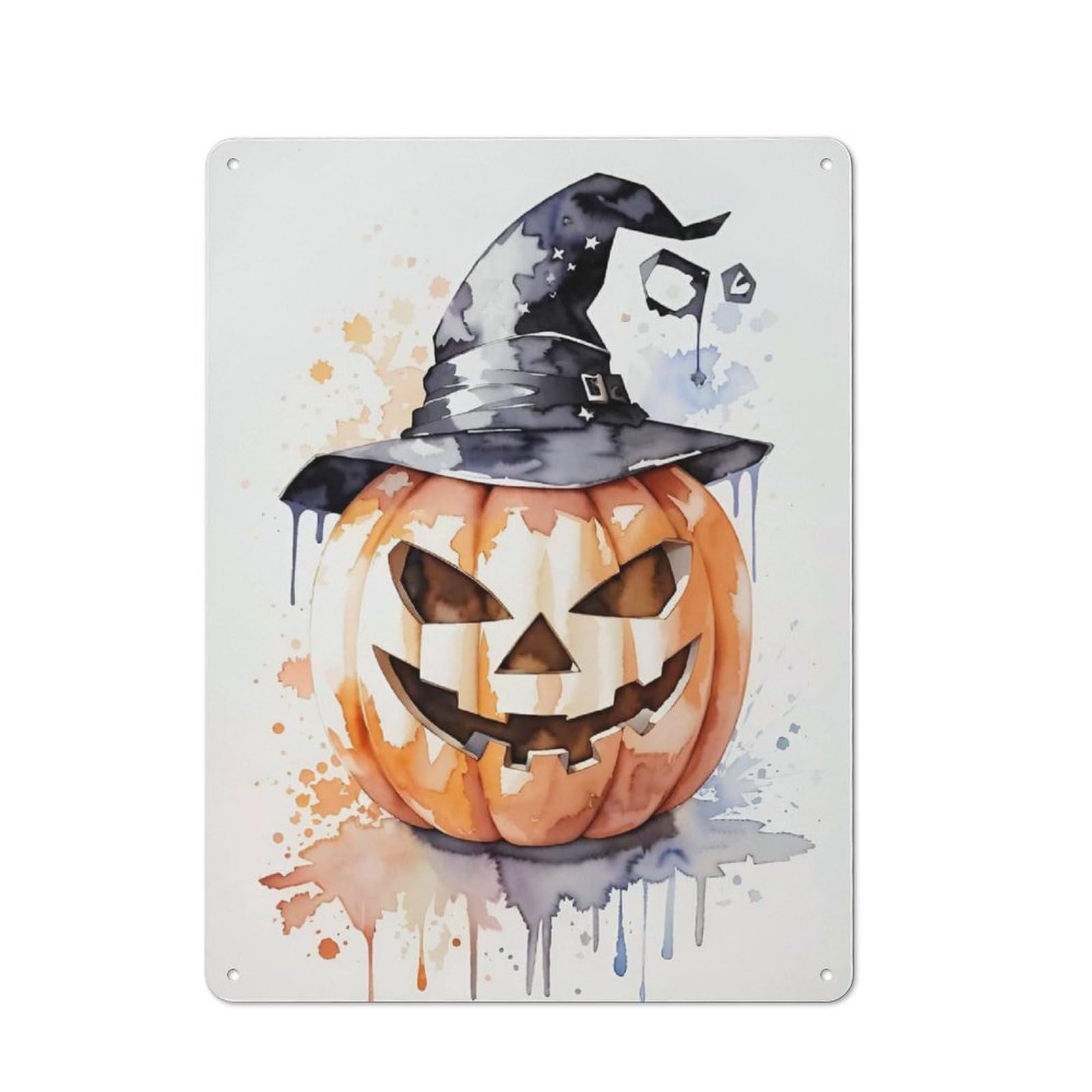 Junmoney Pumpkin With Witch Hat Metal Wall Sign 40X30cm, Retro Decor For Pub Or Café, For Vintage Wall Decor Fans, For Garage And Workshop Walls