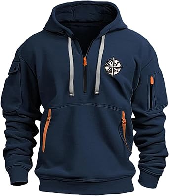 Fall Winter Quarter Zip Hoodie Men Pullover Tactical Sweatshirt Vintage Long Sleeve Casual Hoodies with Pockets