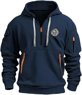 Fall Winter Quarter Zip Hoodie Men Pullover Tactical Sweatshirt Vintage Long Sleeve Casual Hoodies with Pockets
