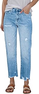 Pantalones Casuales Mujer Mezclilla desgastada Pierna Recta Comodos para Diario Primavera Verano otoño Outfit Urbano