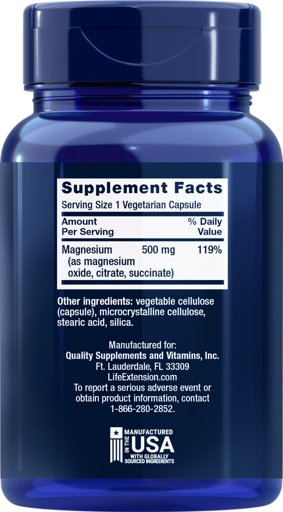 Life Extension Magnesium 500 mg, 100 Vegetarian Capsules (Pack of 3) — Amazon image 2