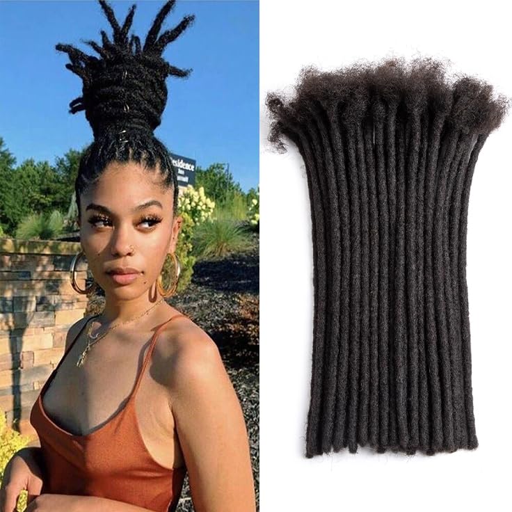 Teresa Small 0.4cm Width 100% Human Hair Dreadlock Extensions for Men/Women/Kids Permanent Dread Loc Extensions Human Hair Can be Dyed and Bleached,