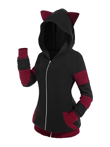 ROSE GAL Rosegal Women Plus Size Cat Ear Ribbed Hooded