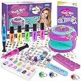 BATTOP Kids Nail Polish Kit for Girls Ages 7-12 Years Old - Nail Art Studio Set - Cool Girly Gifts with Nail Polish, Pen, Dryer, Sticker, Charm Bracelet Making Kit & Ring