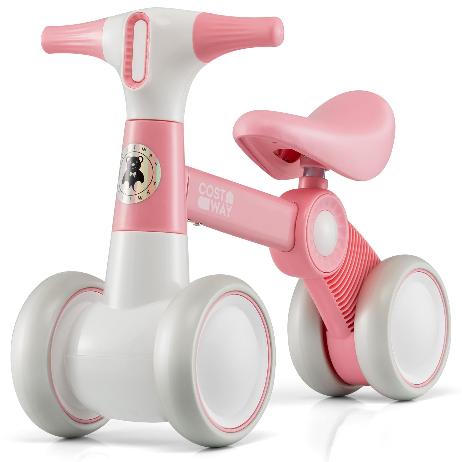 COSTWAY Baby Balance Bike for 1 2 3 Years Old Boys Girls, 4 Wheels Toddler Ride on Toys with No Pedal, 135° Safe Limited Steer, Lightweight Infant Walker Training Bicycle (Pink)
