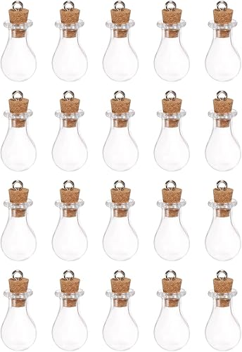 HARFINGTON 20 mini botellas de vidrio con tapones de corcho, pequeños frascos de vidrio en forma de gota de agua, pequeños frascos de vidrio