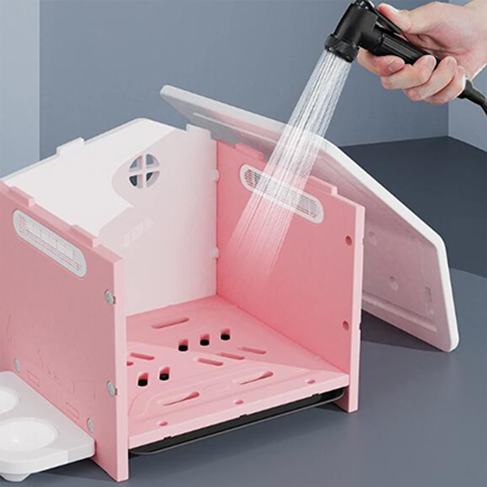 buda dla psów Dog House Four Seasons uniwersalna klatka dla psa klatka dla psa domowa willa dla psa dom dla zwierząt (z drzwiami + podwójną miską) Do użytku domowego(Pink)