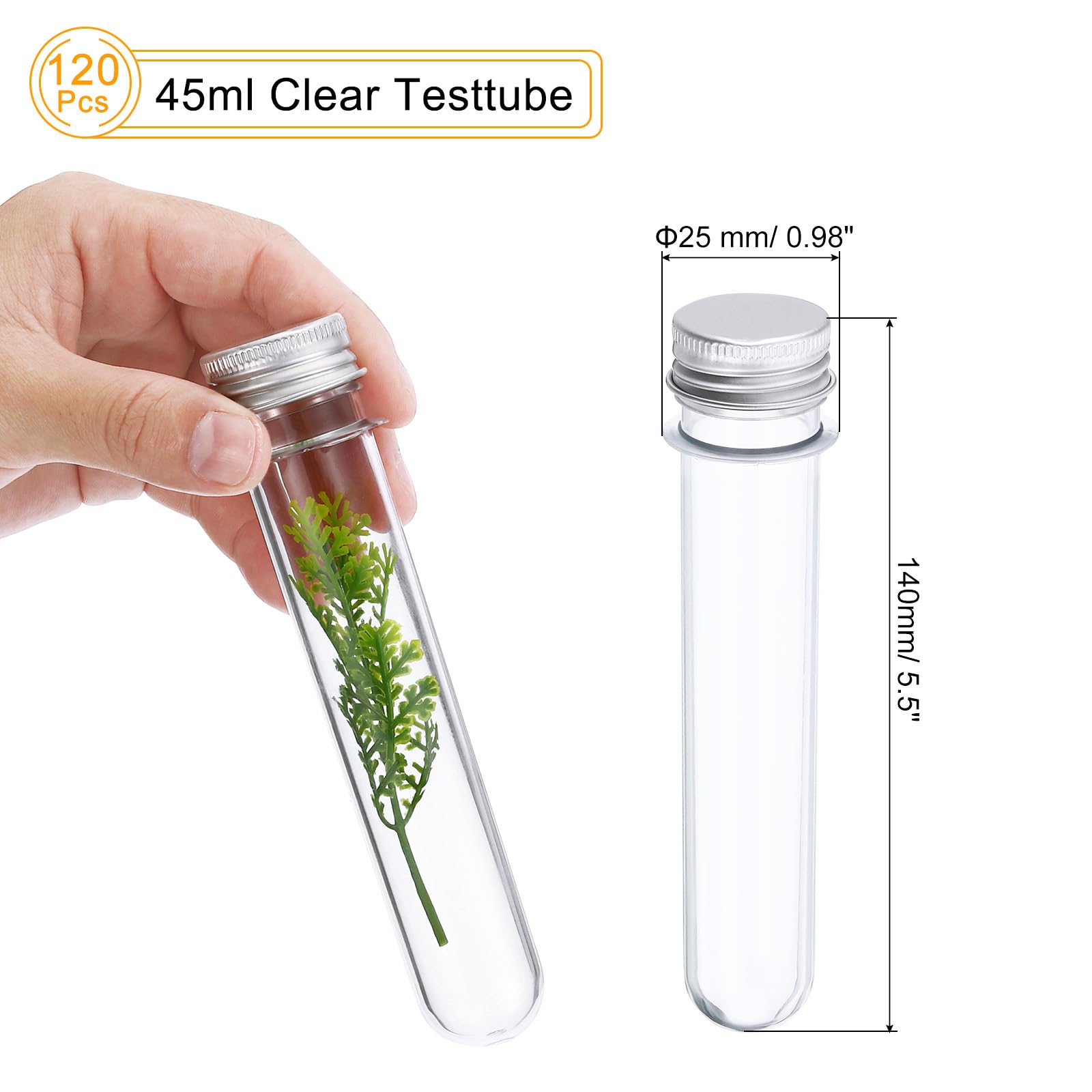 PATIKIL 120pz 45ml Plastica Provetta con Vite Tappi 140x25mm Alluminio Coperchio per Esperimenti scientifici Esperimenti Festa Decorazione Caramelle Perline Conservazione Bagno Sale