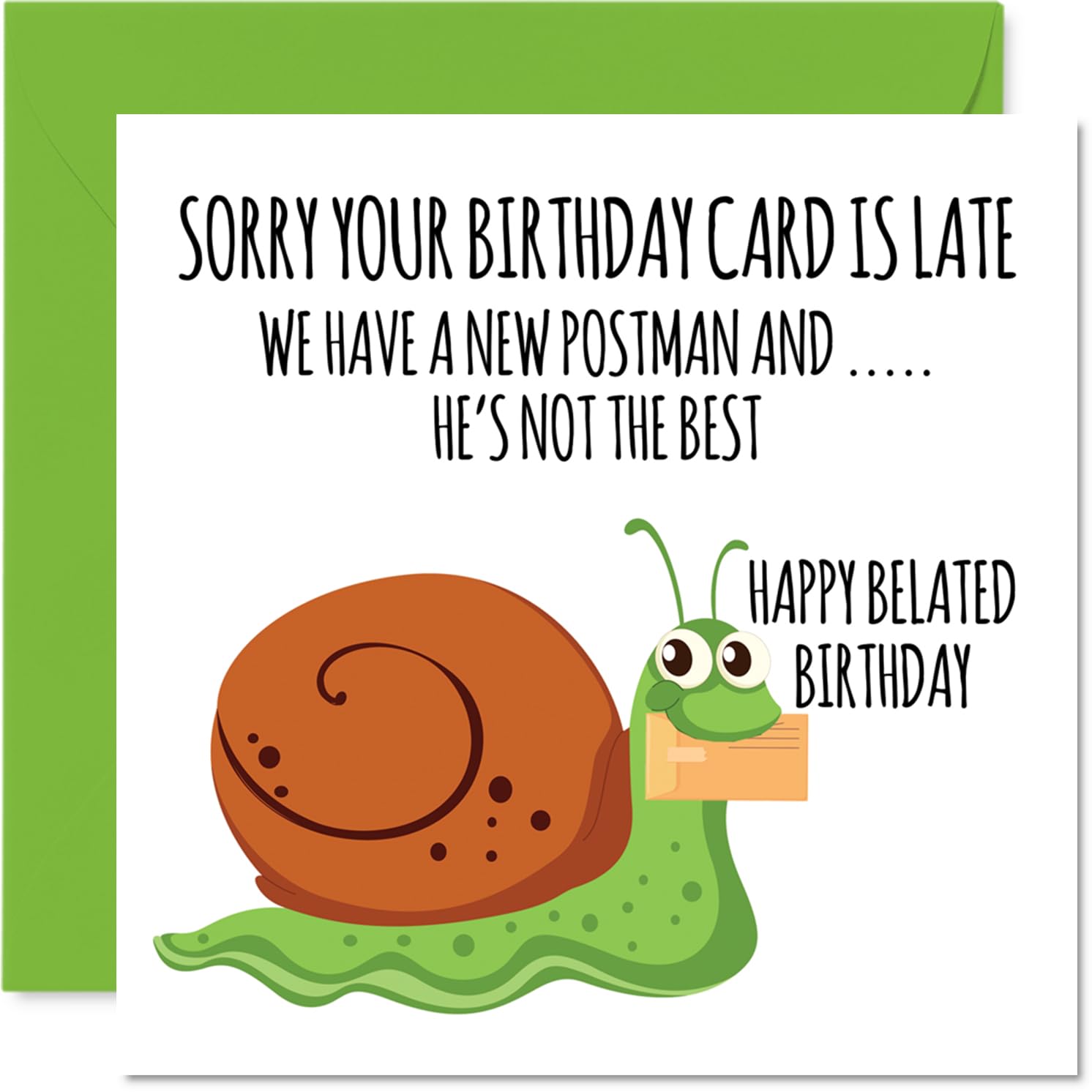 Funny Belated Birthday Cards for Men Women - Snail Mail - Late Birthday Card for Mum Dad Brother Sister Son Daughter Nan Grandad, 145mm Greeting Cards, Joke Humour Bday Cards