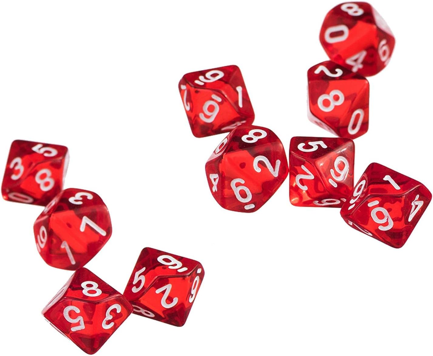 CALANDIS™ D10 Red Ten Sided Gem Dice for RPG Dungeons & Dragons Games Set of 10 Dice | Accessories & Dice | Dungeons & Dragons | Role Playing Games | Games