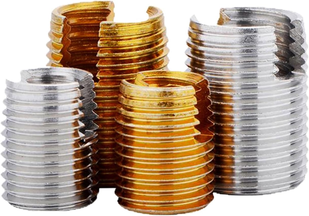 Threaded inserts Thread adapters sleeve reducing nut， M2 M2.5 M3 M4 M5 M6 M8 M10 M12 M14 M16 Stainless/Carbon Steel Metal Thread Repair Insert Self Tapping Slotted Threaded Nut(Gold,M3xM5x6 20pcs)