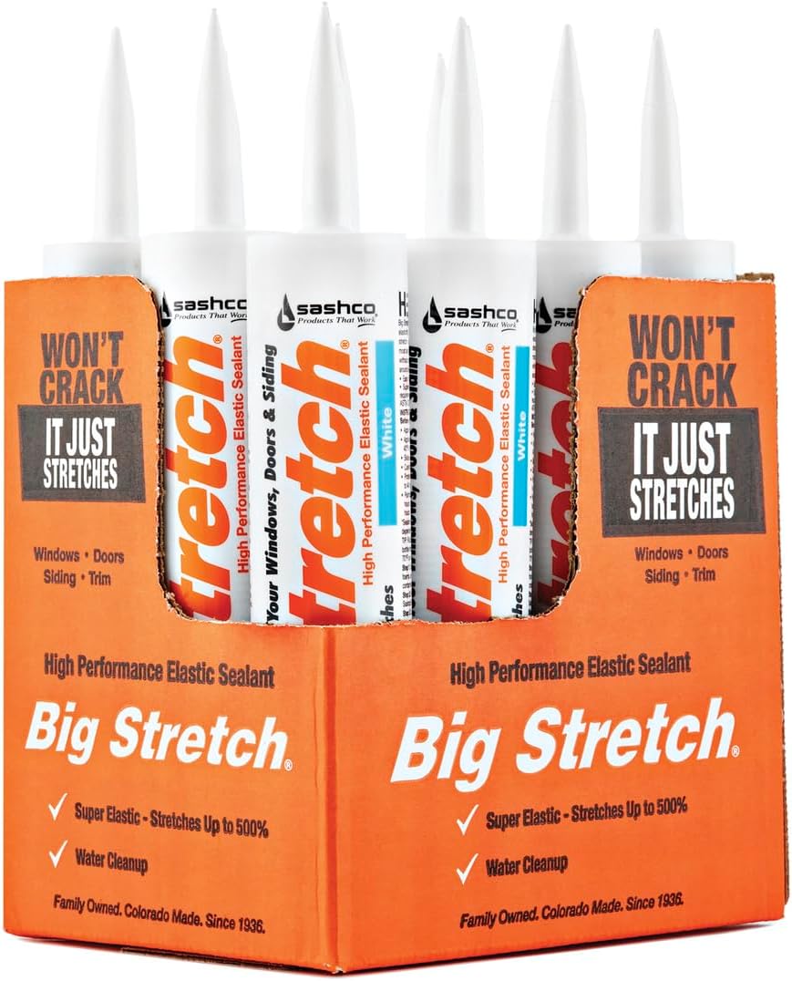 Sashco Big Stretch Interior & Exterior Caulk, White 10.5 oz 12 Pack