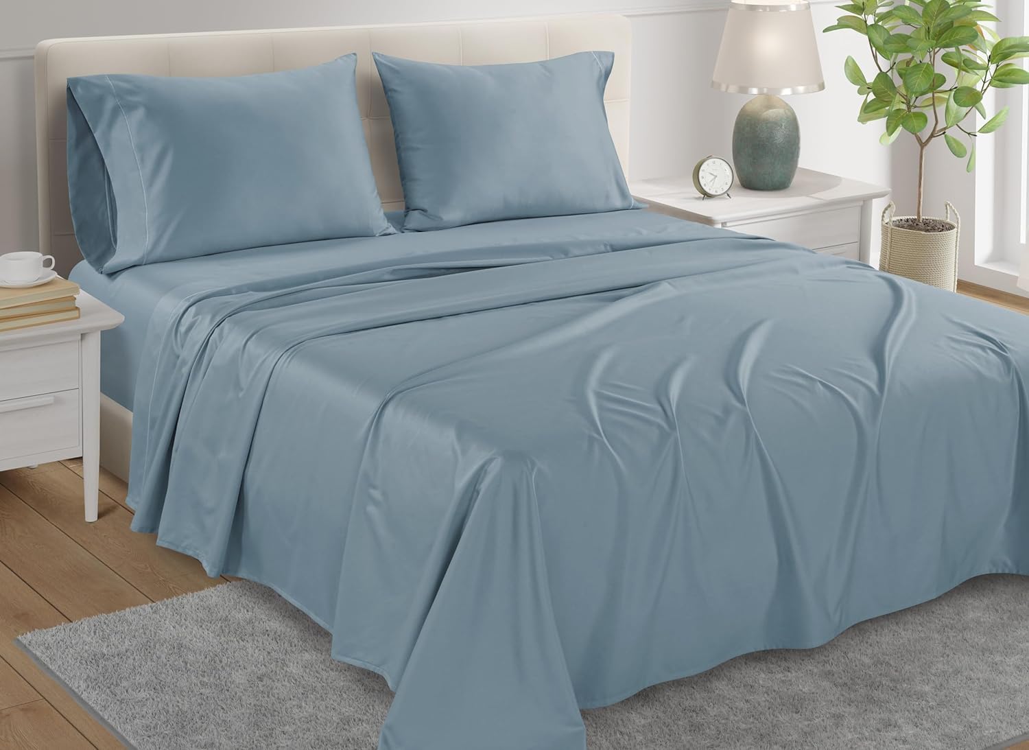 CHATEAU HOME COLLECTION Egyptian Cotton Sheets Deep Pocket Queen Sheets 800TC - French Blue Queen Sheet Set for