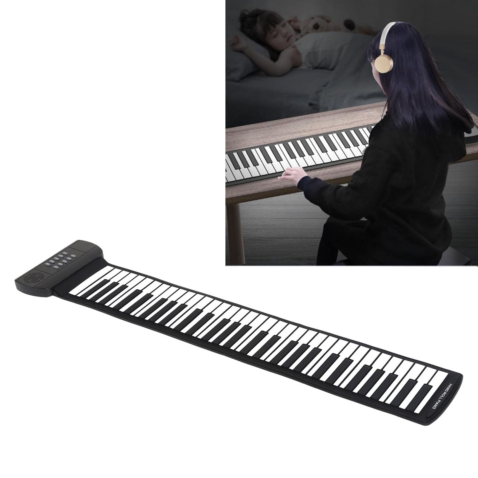 Pianoforte Roll Up 61 Tasti, Pianoforte Elettronico Portatile con Registrazione, Tastiera Pianoforte Roll Up Flessibile per Bambini Principianti, 16 Toni Diversi, 6 Brani Demo,