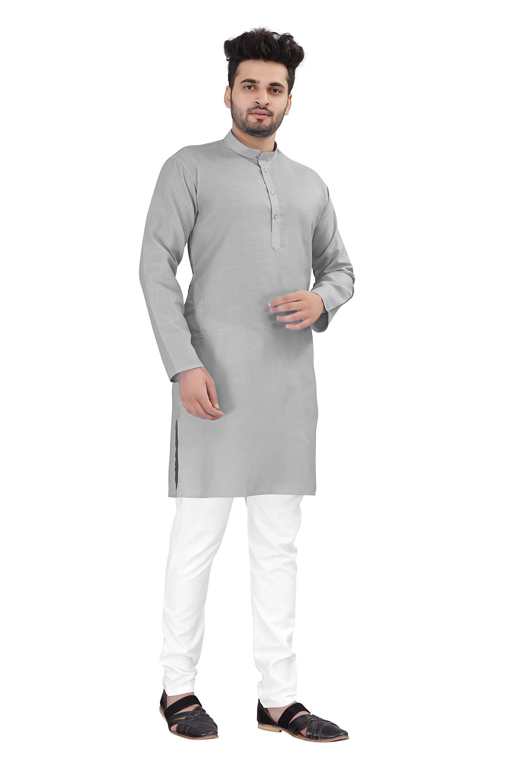 crystal revenue Men's Cotton Traditional Kurta Pyjama Set | Regular Long Sleeve, Straight, Knee Length Mandarin Collared Neck Solid Kurta | Elastic Waistband Pyjama Set of 1.-picture-13