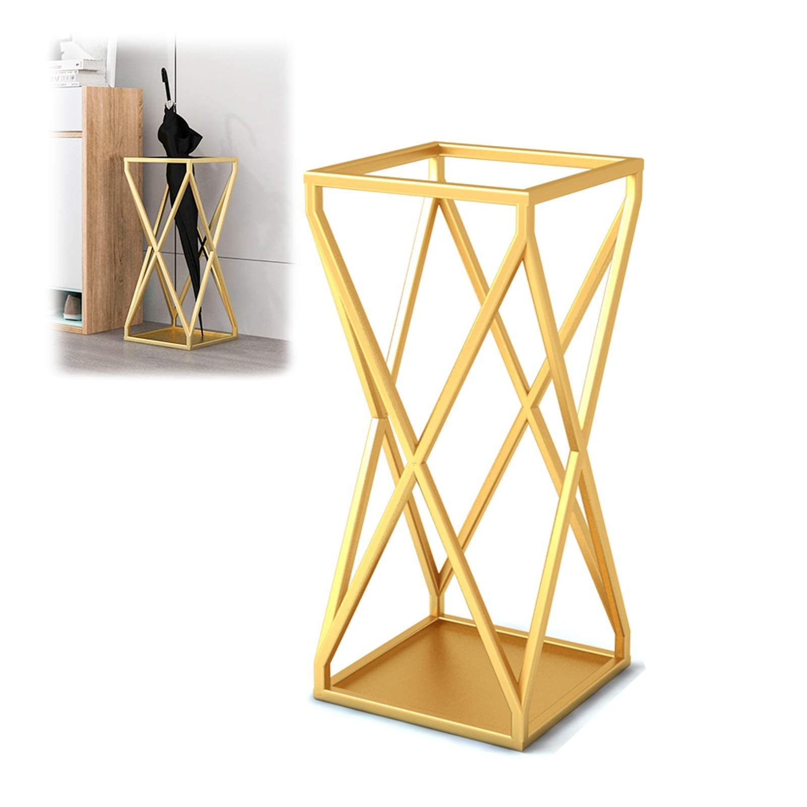Amazon｜金属製傘立て、金色25 X 25 X 58 cm、傘立て、幾何学図形