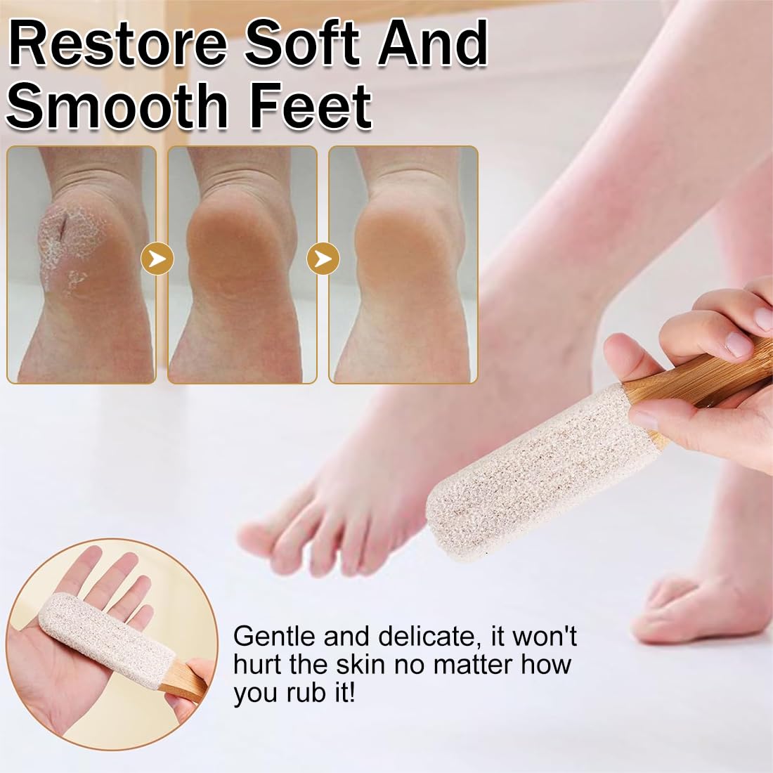 2 Pezzi Pietra Pomice con Manico in Legno, Raspa Piedi con Manico in Legno, Lima per Piedi Rimozione della Pelle Dura, Lava Pedicure Tools Rimozione del Callo della Pelle Dura per Piedi e Mani