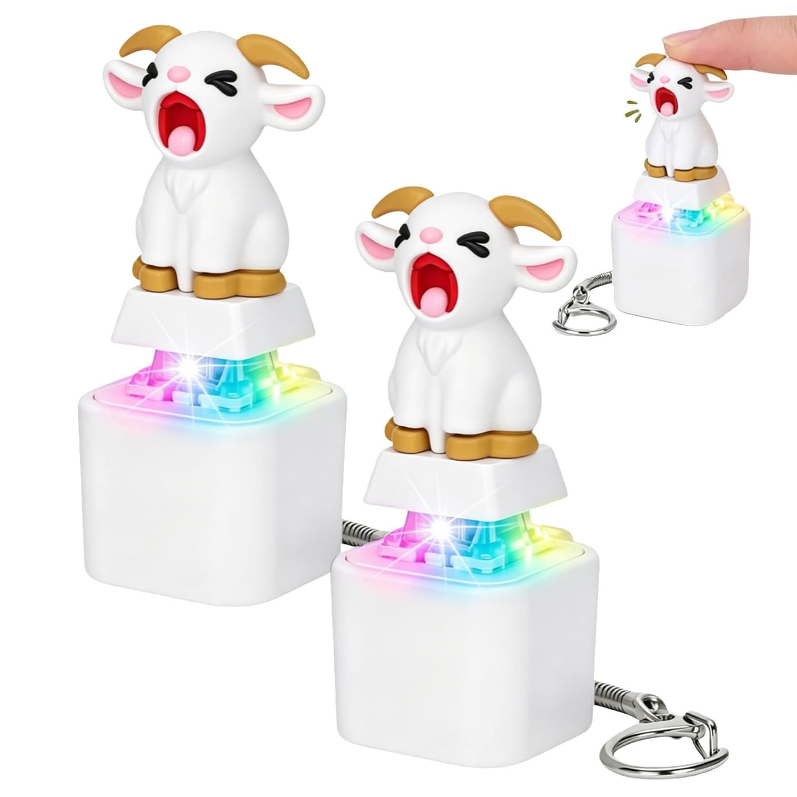 Seagull Mine Button Keychain, USB-C Rechargeable Fidget Clicker Toy with Real Sound and LED Flash, Tactile Clicker Stress Relief Sensory Toy for Adults, Portable Keyring Clips to Keys (Lamb*2)