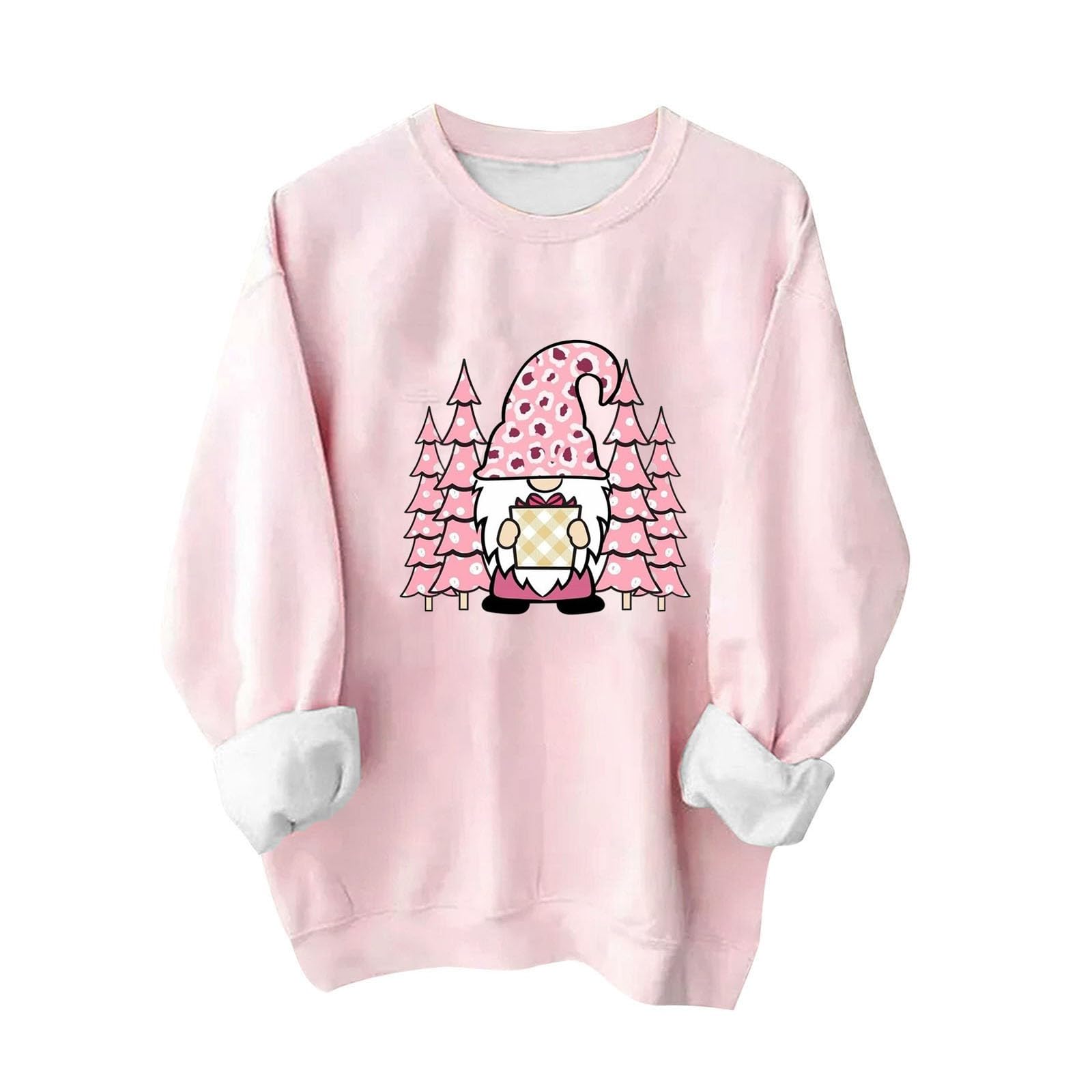 Pink Christmas Sweatshirts for Women Novelty Funny Santa Xmas Tree Graphic Pullover Tops Loose Casual Fleece Shirts