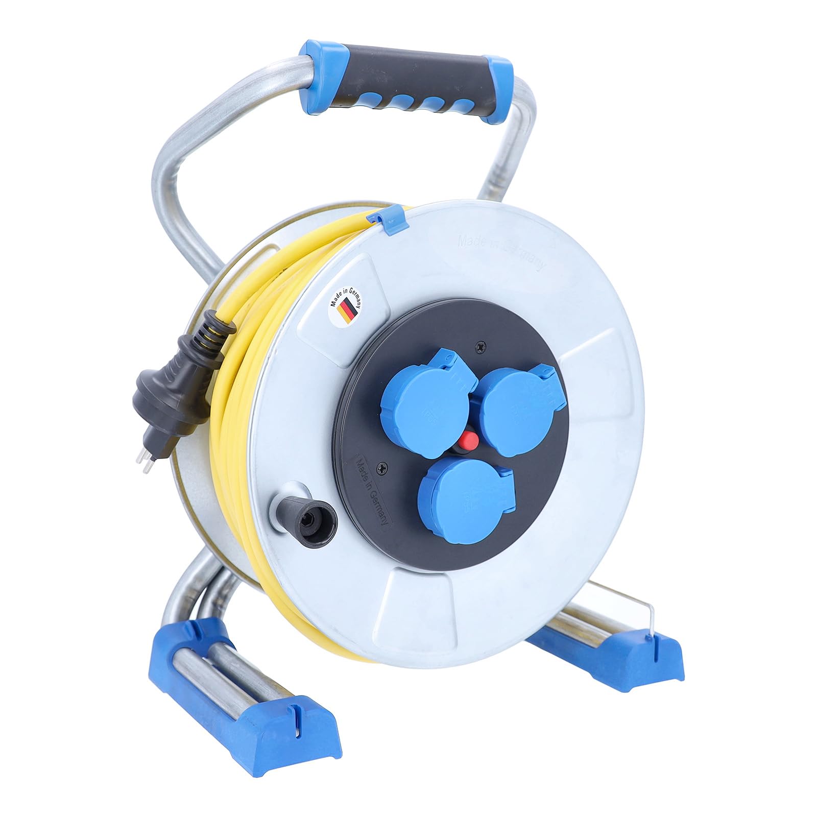 as - Schwabe Xperts Carrete para cables K35 AT-N07V3V3-F 3G1,5, IP44 exterior, conector SEV T13 y 3 enchufes tipo 13 / IP55, termoprotección, fabricado en Alemania