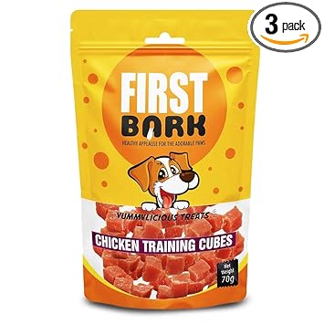 FirstBark Chicken Jerky Dog Treats, Human Grade High Protein Chicken, Fully Digestible Healthy Snack & Training Treat, Free from by-Products & Gluten, Chicken Training Cubes (3 X 70g) Sold By DogsNC