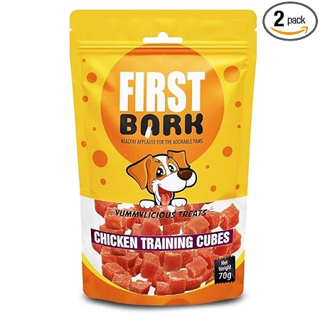 FirstBark Chicken Jerky Dog Treats, Human Grade High Protein Chicken, Fully Digestible Healthy Snack & Training Treat, Free from by-Products & Gluten, Chicken Training Cubes (2 X 70g)