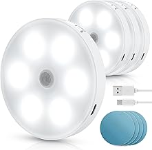 Aigostar 4 Pieces 6500K Kids Night Light with Motion Sensor, USB Rechargeable Wardrobe Light with Adhesive Magnetic Strip, 0.5W Night Lights for Bedrooms, Hallways, Kitchens, Stairs